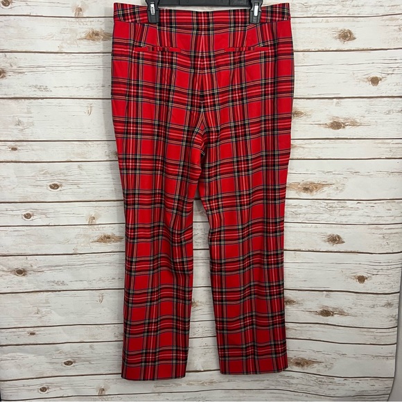J Crew Red Plaid Full Length Straight Leg Bi-stretch Wool Blend Pants - Picture 5 of 8